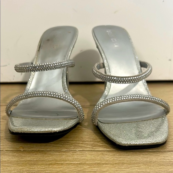 Nine West Silver Heels with Rhinestone Straps - Picture 3 of 11